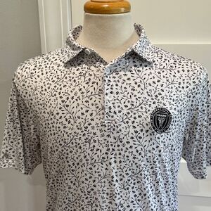 Miami FC Performance Polo Shirt. Medium. Black/White floral print.